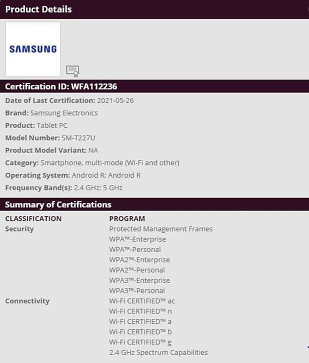Galaxy Tab A7 Lite hỗ trợ Wi-fi 802.11 b/g/n/ac và được cài đặt sẵn hệ điều hành Android 11