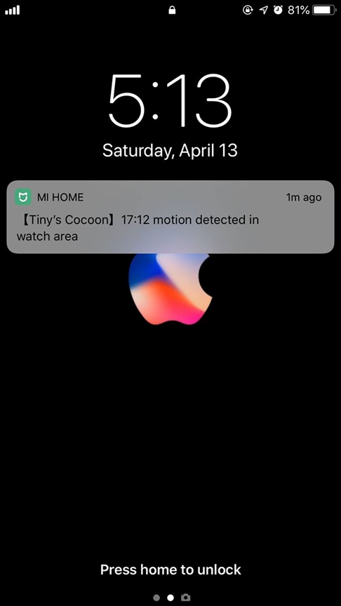 Camera báo động qua app Mi Home
