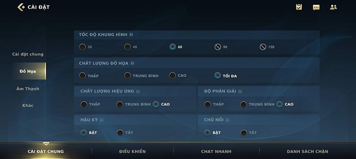 Cài đặt cấu hình trên Liên minh: Tốc Chiến