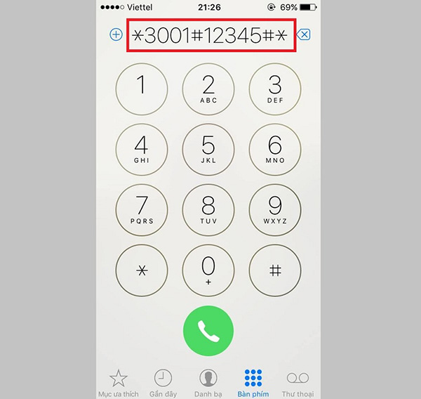 Nhập cú pháp *3001#12345#* đánh giá sóng điện thoại thông minh iPhone
