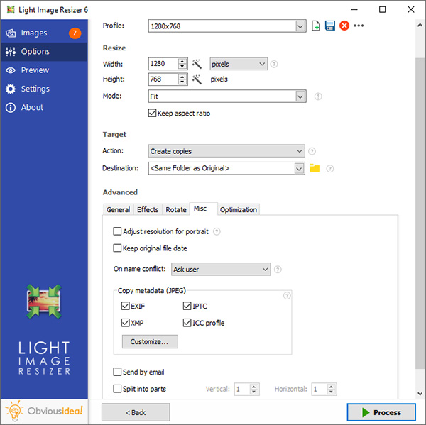 Phần mềm giảm dung lượng ảnh Light Image Resizer