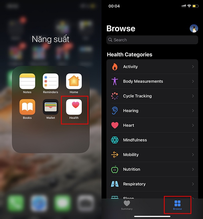 Truy cập ứng dụng Health trên iPhone