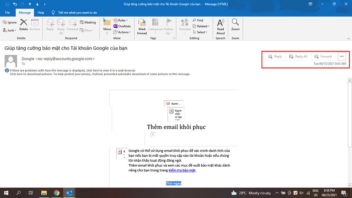 Trả lời hoặc chuyển tiếp email