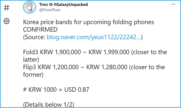 Giá bán bộ đôi Galaxy Z Fold 3 và Z Flip 3 được tiết lộ