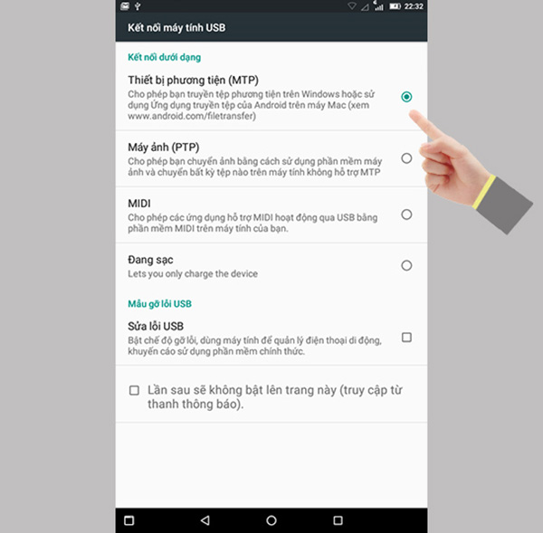Kích hoạt chế độ kết nối MTP (1)