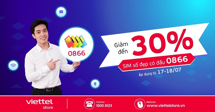 Giảm 30% SIM số đẹp có đầu 0866** tại hệ thống các siêu thị Viettel Store trên toàn quốc
