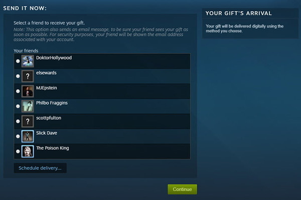 Chọn người nhận quà tặng game của bạn trên Steam