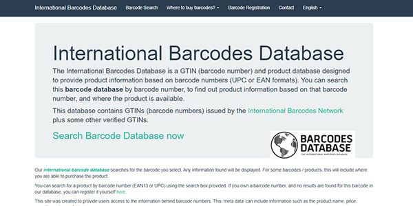 Website check mã vạch sản phẩm Barcode Database