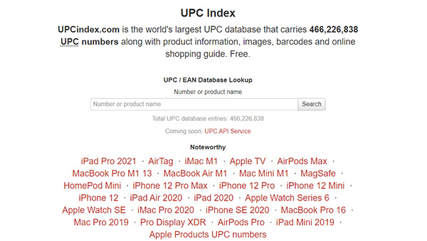 Website check mã vạch sản phẩm UPC Index