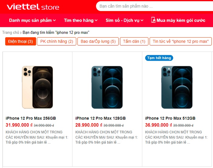 Giá bán iPhone 12 Pro Max tại Viettel Store