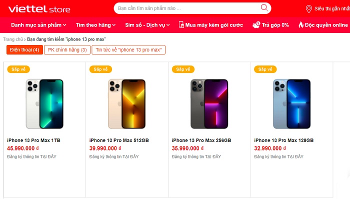 Giá bán iPhone 13 Pro Max dự kiến tại Viettel Store