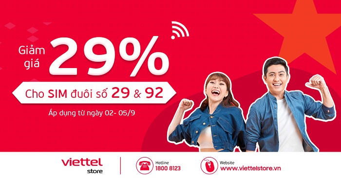 Mừng đại lễ 2/9, Viettel Store giảm 29% SIM số có đuôi 29 và 92