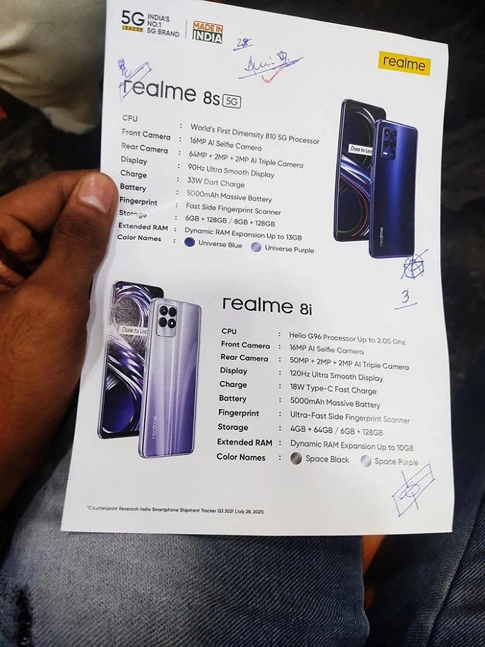 Ảnh tiết lộ toàn bộ thông số kỹ thuật Realme 8s 5G, Realme 8i