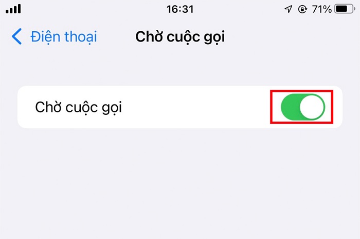 Gạt thanh trạng thái sang phải để kích hoạt tính năng chờ cuộc gọi