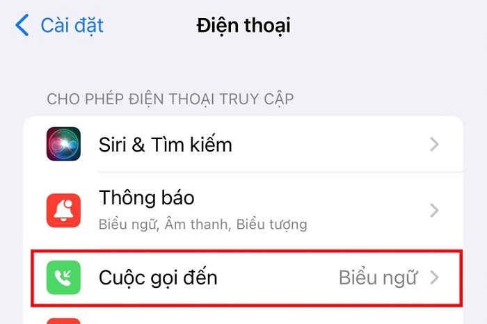 Chọn biểu ngữ mong muốn trong mục Cuộc gọi đến