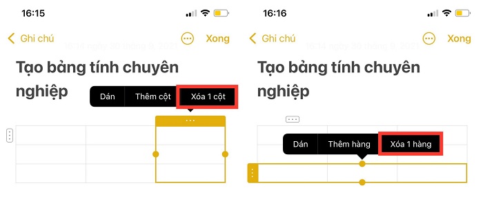 Nhấn chọn vào dấu ba chấm ở trên cùng (để xóa cột) và phía bên trái màn hình (để xóa hàng)