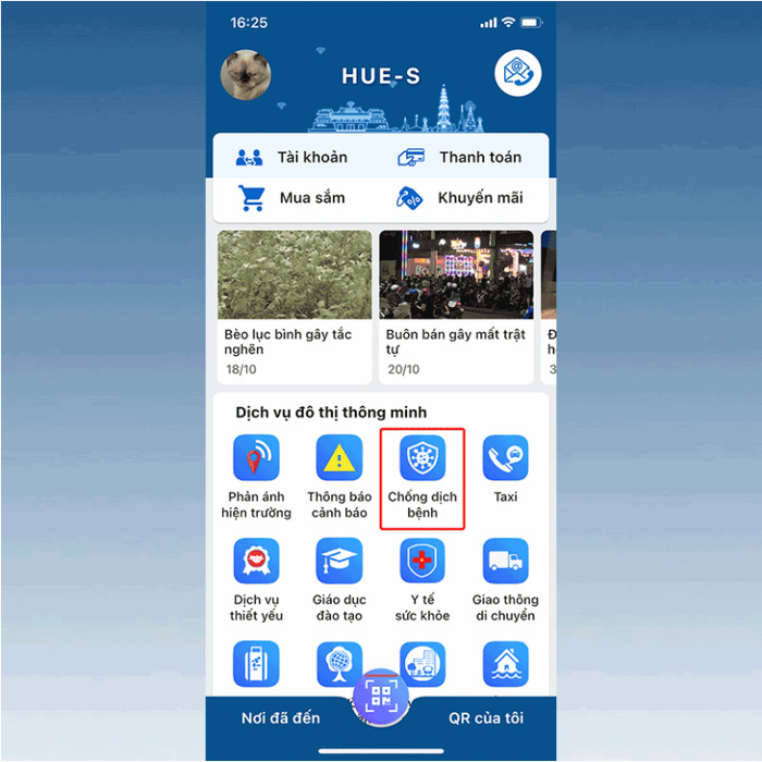 Lựa chọn mục "Chống dịch bệnh" để chuẩn bị khai báo y tế