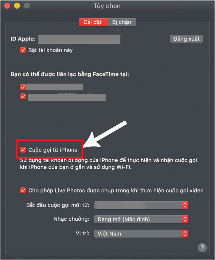 Bỏ chọn tính năng cuộc gọi từ iPhone