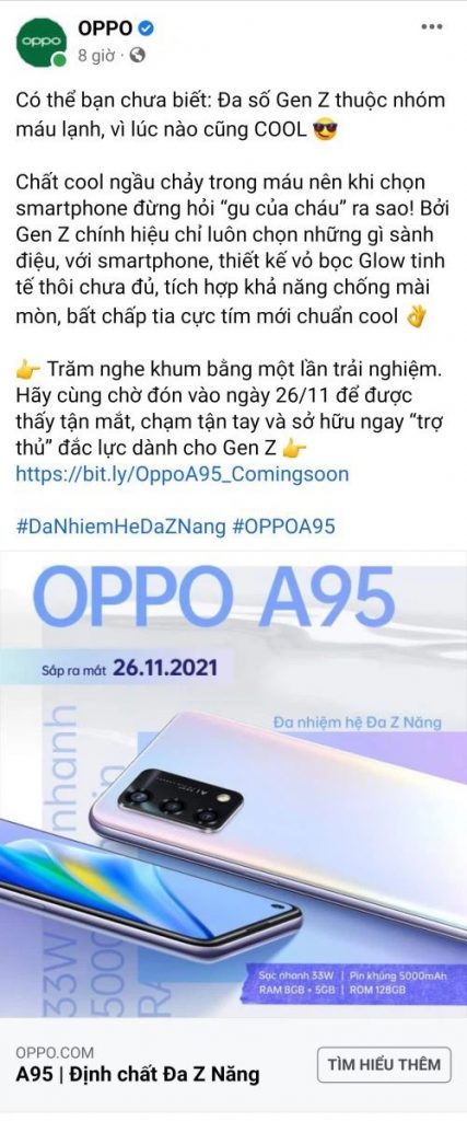 Fanpage OPPO đã đăng tải video về OPPO A95