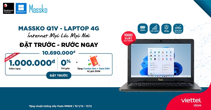 Ưu đãi khi đặt mua Laptop Massko Q1V