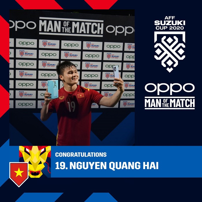 Quang Hải nhận danh hiệu “Man of the Match” trong trận chiến thắng giữa Việt Nam và Cambodia