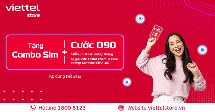 Tặng combo sim + Cước D90 khi mua laptop Massko Q1V 4G