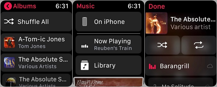 Giao diện nghe nhạc trên Apple Watch