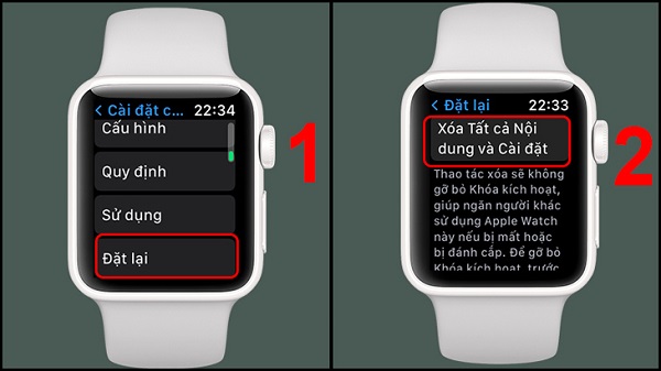 Cách reset Apple Watch tại phần Cài đặt trên đồng hồ