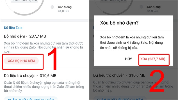 Chọn Xóa bộ nhớ đệm và nhấn Xóa