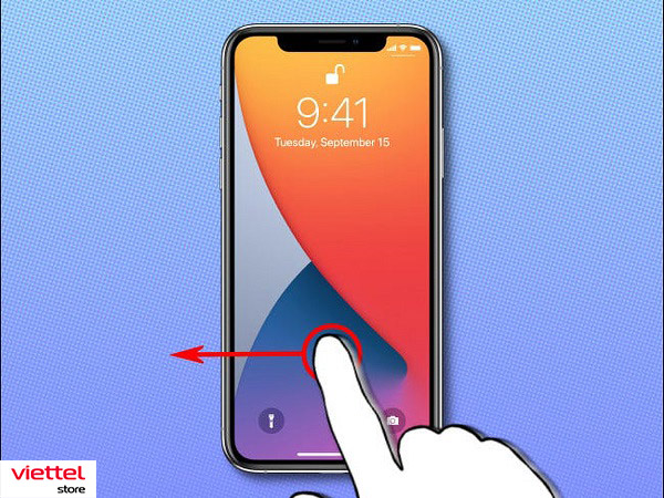 Vuốt sang trái trên màn hình khóa iPhone