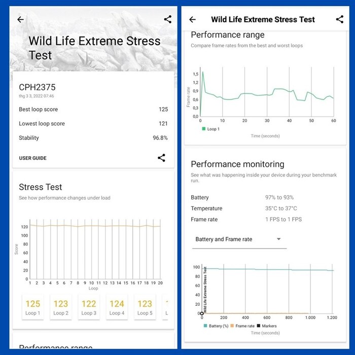 Kết quả bài test Wild Life Extreme Stress Test của OPPO A76
