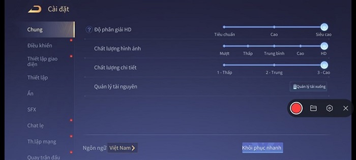 Cài đặt đồ họa khi chơi Liên Quân Mobile