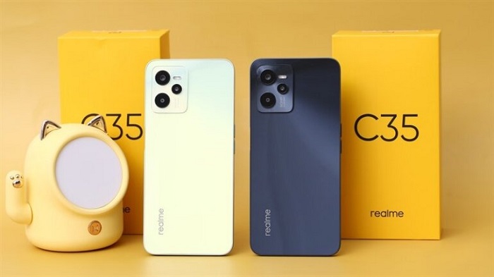 Hộp đựng Realme C35 màu vàng nổi bật