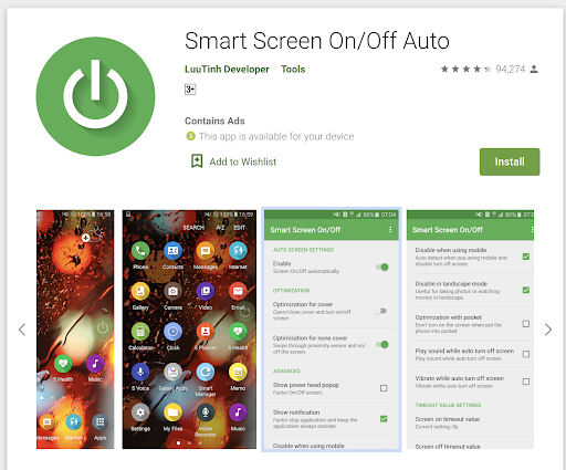 Smart Screen On/Off Auto với giao diện thân thiện với người dùng cần cài khóa màn hình mà không dùng tới nút nguồn vật lý