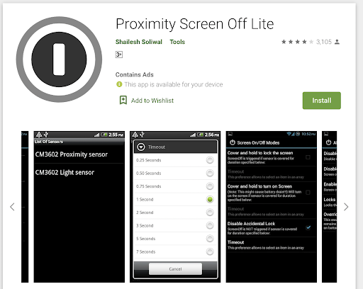 Tải Proximity Screen Off Lite từ kho ứng dụng Play Store để khóa màn hình
