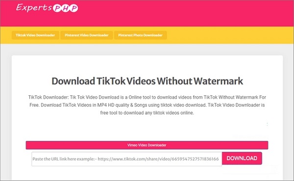 Công cụ trực tuyến Expert PHP giúp tải video TikTok