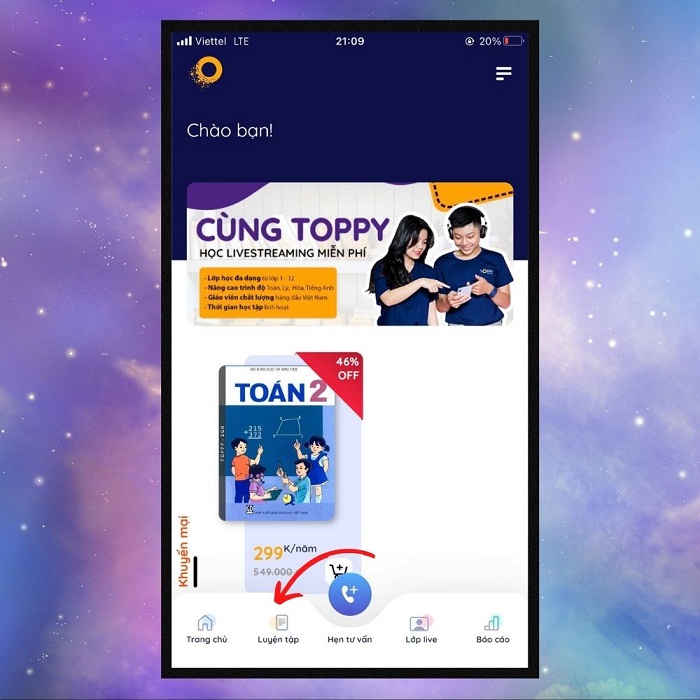Mở ứng dụng lên và bấm vào mục Luyện tập