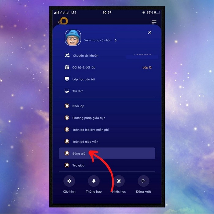 Nhấn tiếp vào Bảng giá