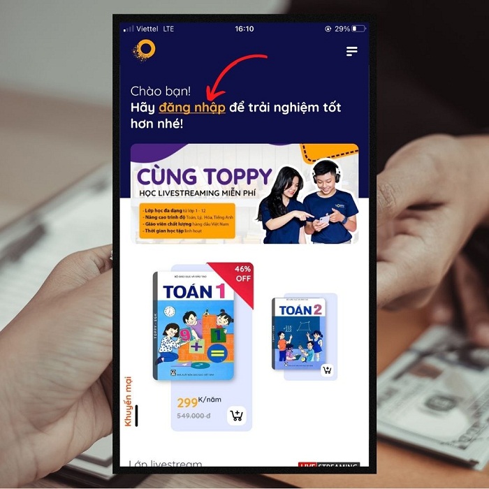 Nhấn chọn Đăng nhập tại giao diện ứng dụng