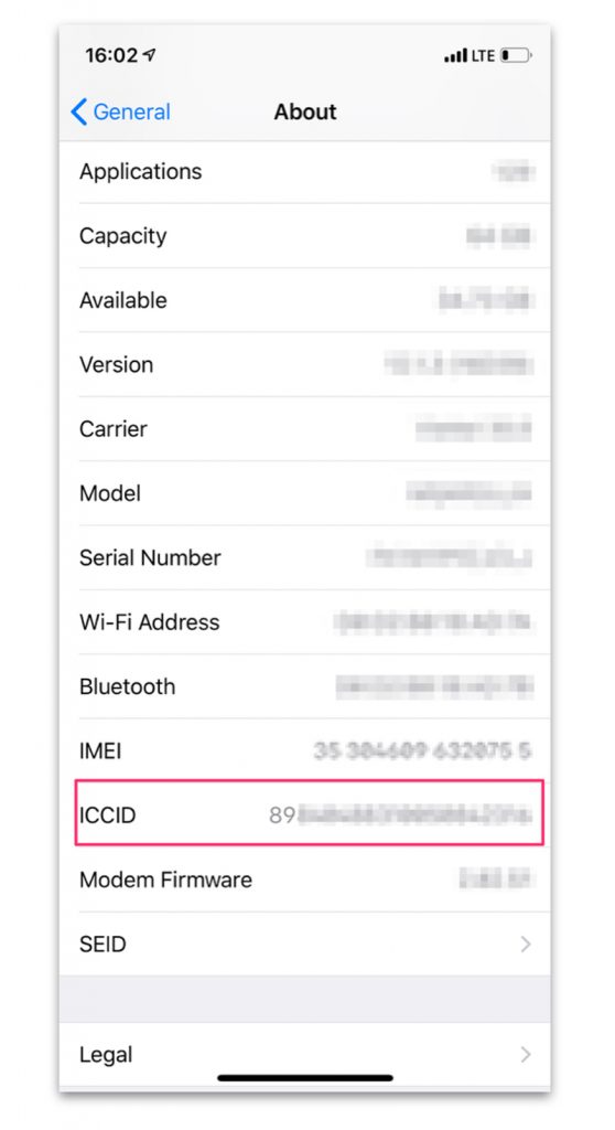 Kiểm tra ICCID mã số xác nhận riêng dành cho SIM có thể giúp bạn nhận biết được iPhone lock.
