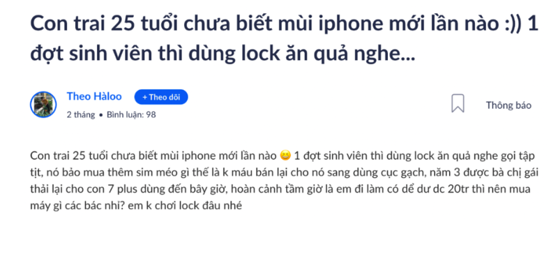  Một người dùng có chia sẻ về vấn đề nghe gọi không rõ sau thời gian sử dụng iPhone lock và giá thanh lý của iPhone lock chỉ bằng một chiếc thoại cục gạch.