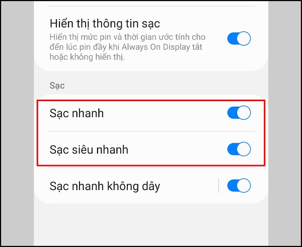 Sạc pin nhanh samsung