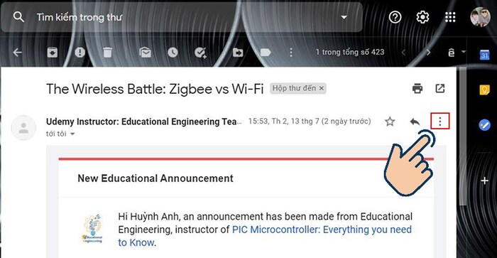 Chọn biểu tượng dấu 3 chấm bên phải email đó