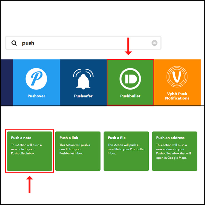 Tìm vào nhấn chọn vào Pushbullet > Push a note