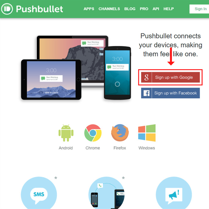 Truy cập vào website: https://www.pushbullet.com/