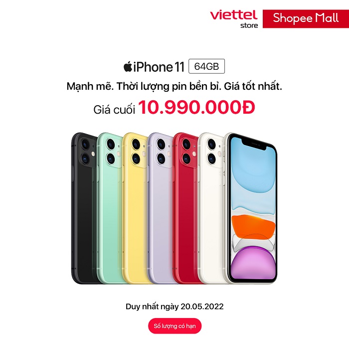 Mua iPhone 11 chính hãng chỉ 10.990.000đ tại Viettel Store AAR trên Shopee