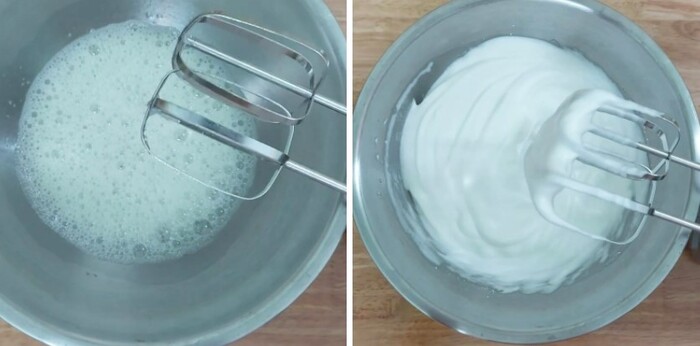 Sử dụng máy đánh trứng để đánh bông phần lòng trắng trứng