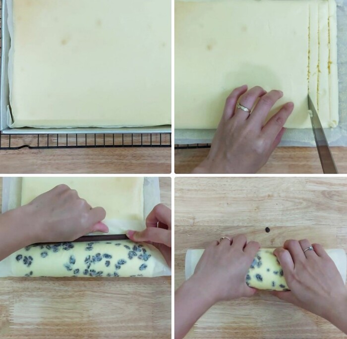 Bánh nướng xong thao tác cuộn nhẹ nhàng