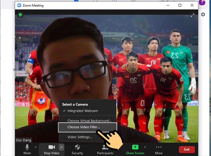 Sử dụng filter khi gọi video