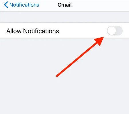 Gạt nút sang phải để bật nhận thông báo Gmail trên iPhone